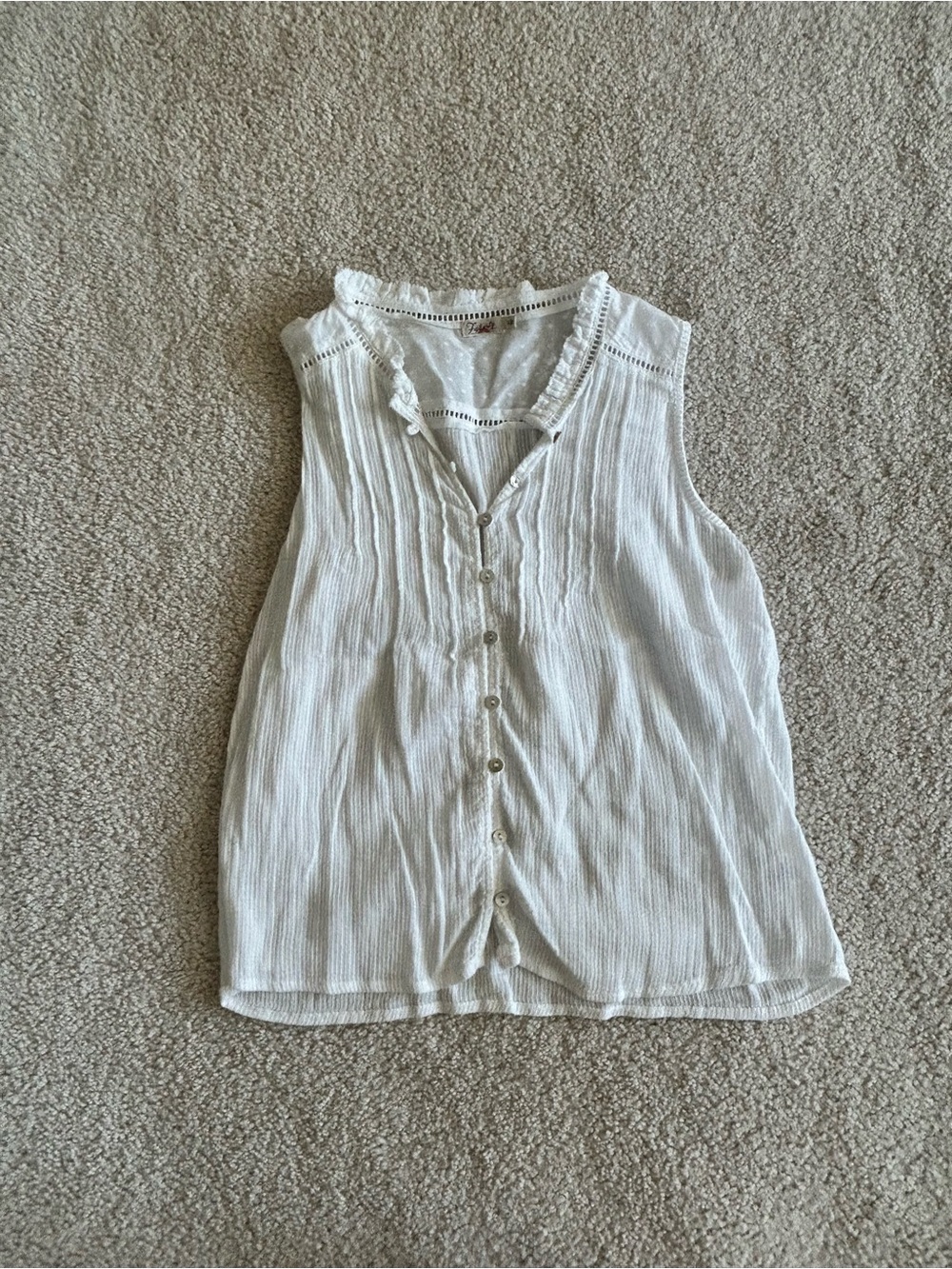 Faherty White Sleeveless Button-Front Camisole with Ruffle Trim